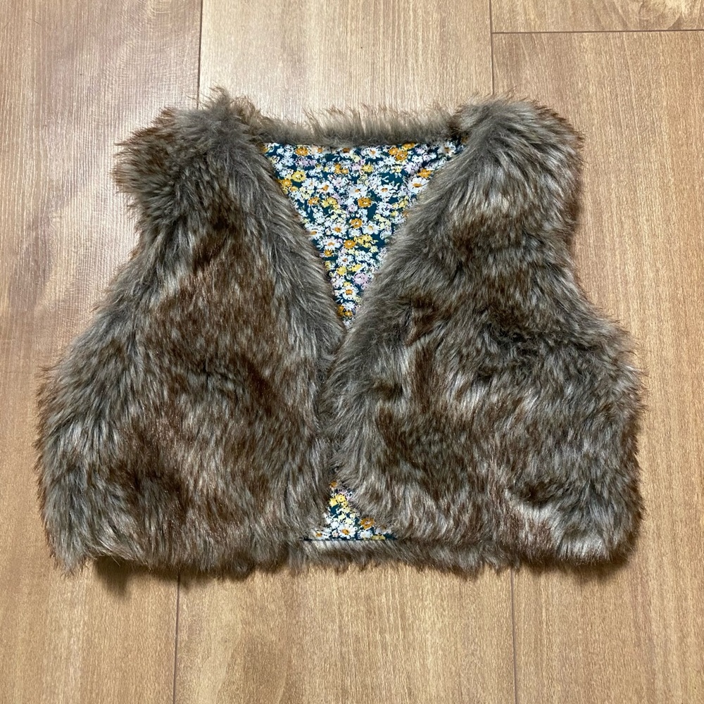 Faux Fur Vest with Floral Lining size 24 months